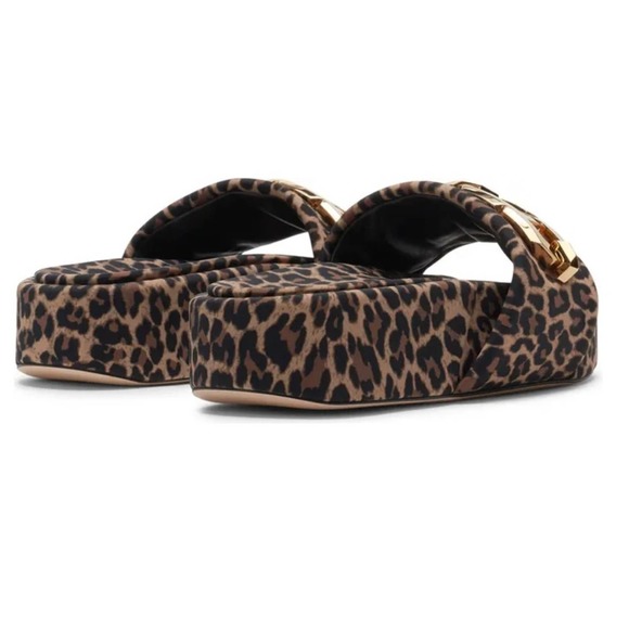 Good American Chain Platform Slide Sandal, Pale Leopard, NIB - Picture 5 of 7